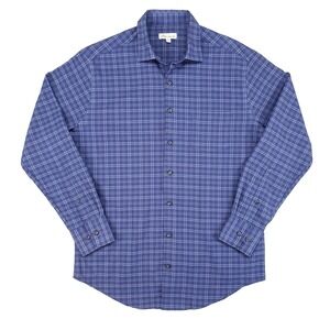 Peter Millar Featherweight Performance Crown Sport Shirt Mens M Blue Plaid Sport